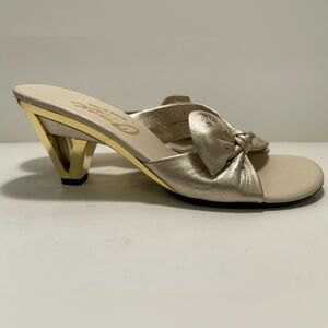 Onex Gold Sandals with Knotted Detail and Kitten Heel